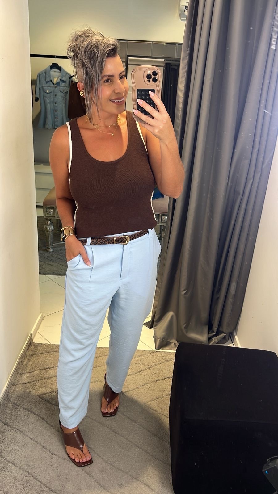 Regata modal 329,90         Calça alfaiataria 589,90.   Cinto 109,90